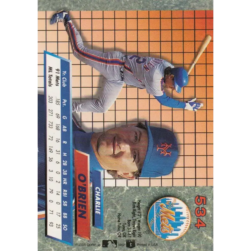 1992 Fleer Ultra #534 Charlie O’Brien NM-MT New York Mets Baseball Card - Baseball Card Single