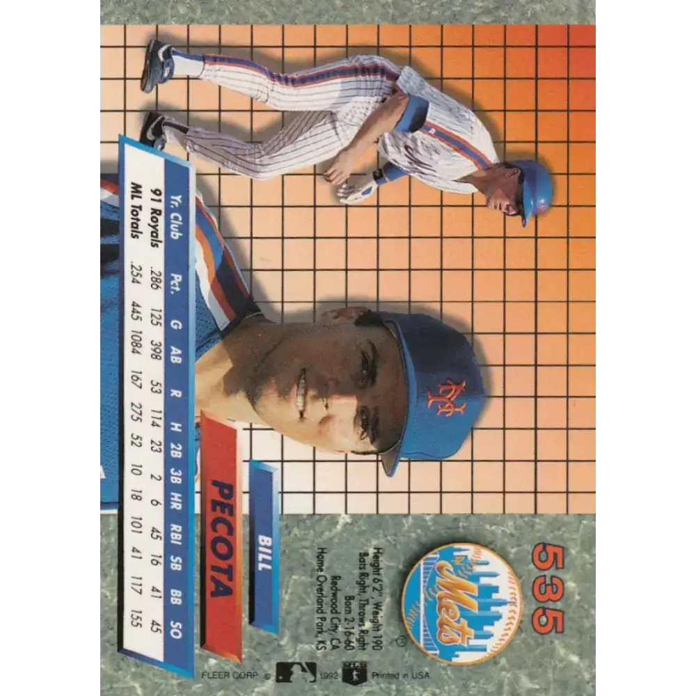 1992 Fleer Ultra #535 Bill Pecota NM-MT New York Mets Baseball Card - Baseball Card Single
