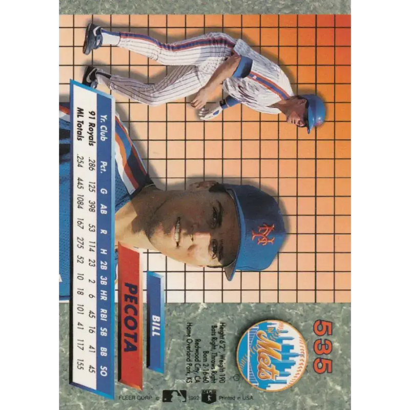 1992 Fleer Ultra #535 Bill Pecota NM-MT New York Mets Baseball Card - Baseball Card Single