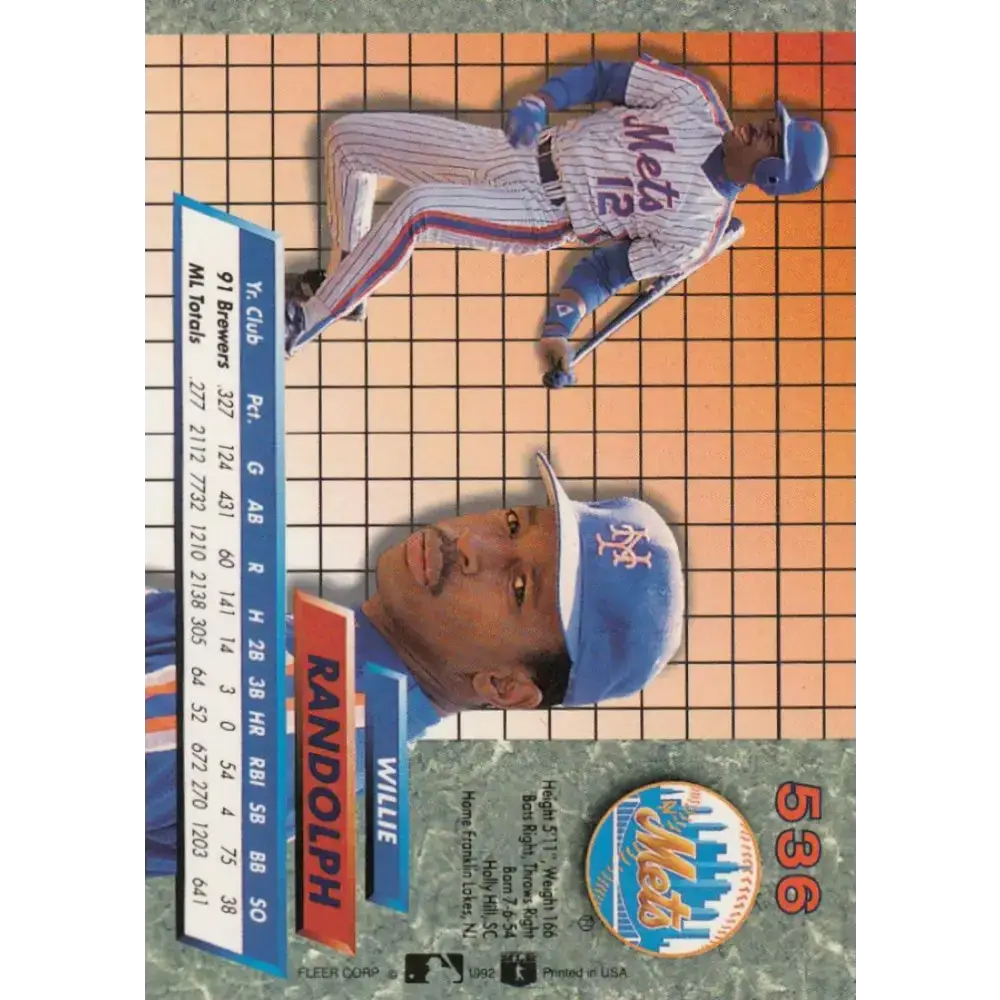 1992 Fleer Ultra #536 Willie Randolph NM-MT New York Mets Baseball Card - Baseball Card Single