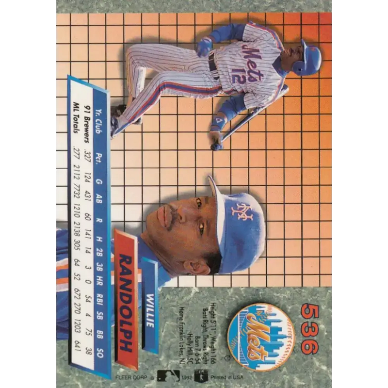 1992 Fleer Ultra #536 Willie Randolph NM-MT New York Mets Baseball Card - Baseball Card Single