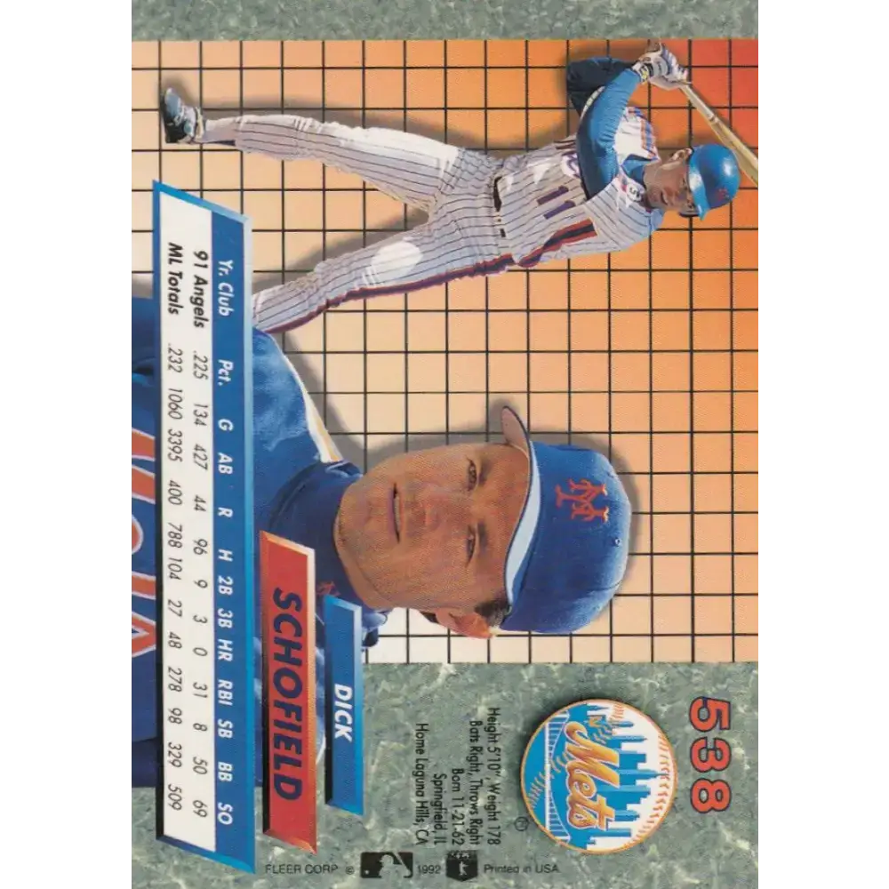 1992 Fleer Ultra #538 Dick Schofield NM-MT New York Mets Baseball Card - Baseball Card Single