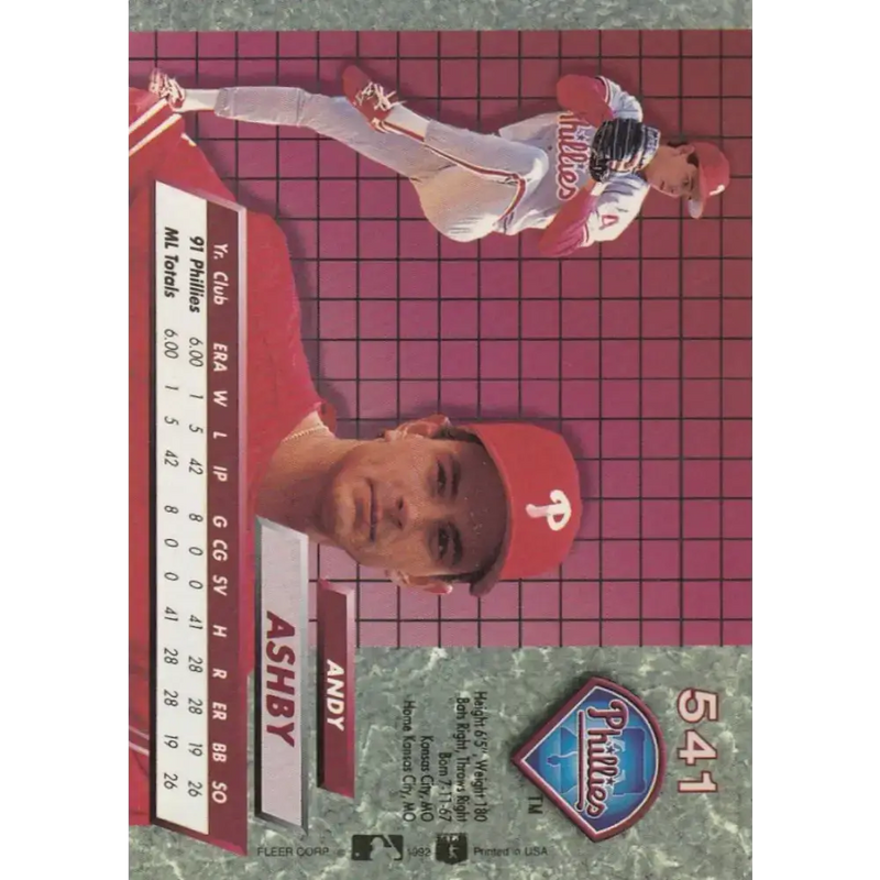 1992 Fleer Ultra #541 Andy Ashby NM-MT Philadelphia Phillies Baseball Card - Baseball Card Single