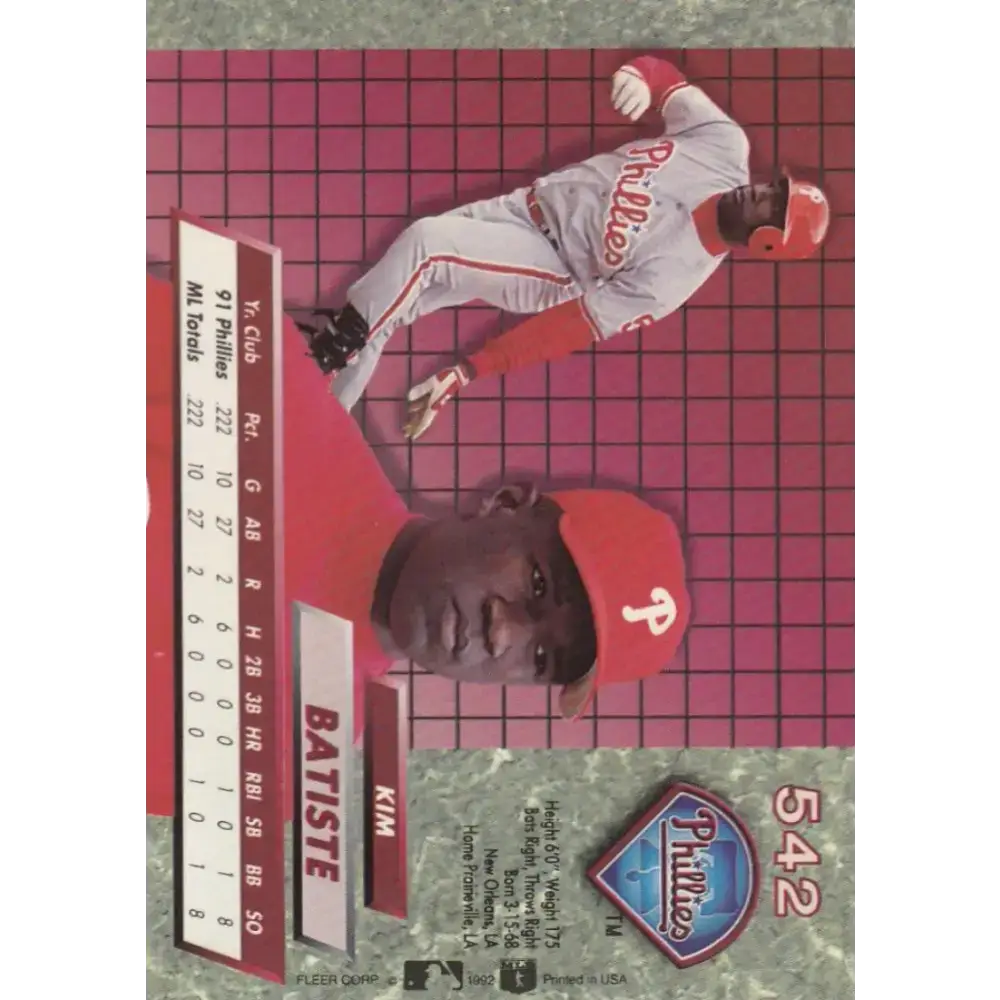 1992 Fleer Ultra #542 Kim Batiste NM-MT Philadelphia Phillies Baseball Card - Baseball Card Single