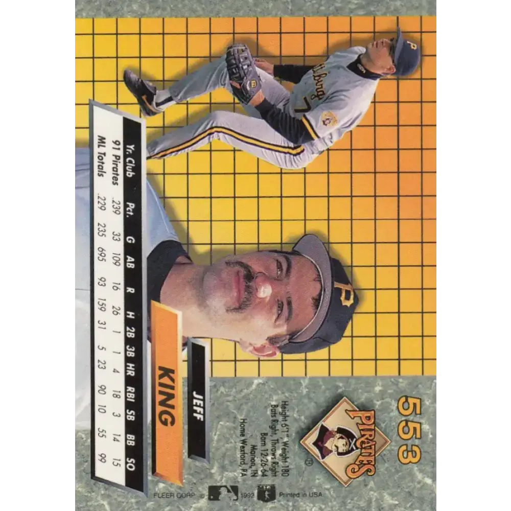 1992 Fleer Ultra #553 Jeff King NM-MT Pittsburgh Pirates Baseball Card - Baseball Card Single