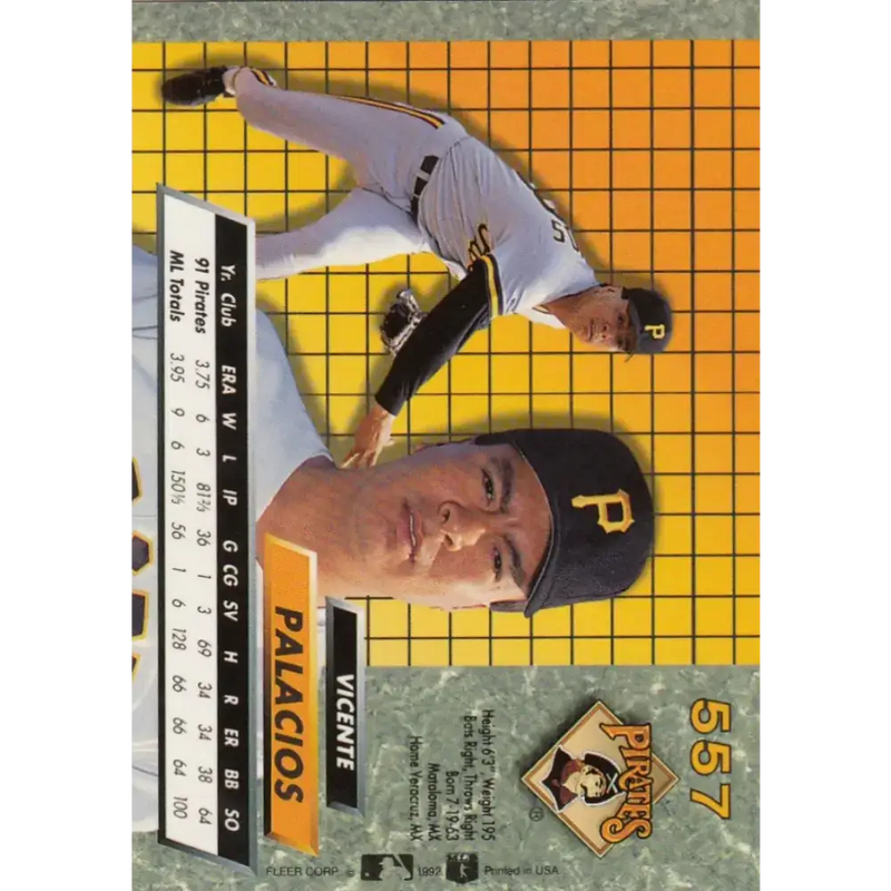 1992 Fleer Ultra #557 Vicente Palacios NM-MT Pittsburgh Pirates Baseball Card - Baseball Card Single