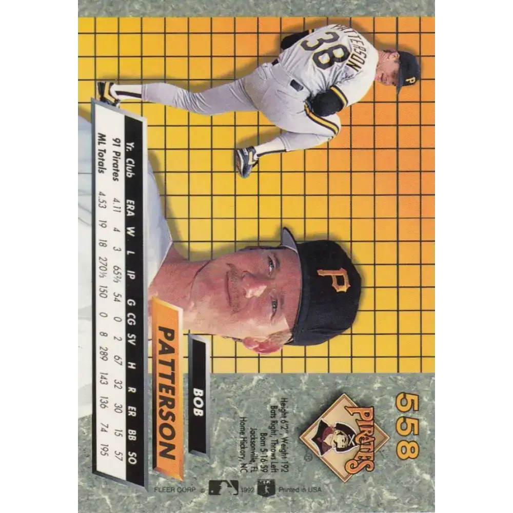 1992 Fleer Ultra #558 Bob Patterson NM-MT Pittsburgh Pirates Baseball Card - Baseball Card Single