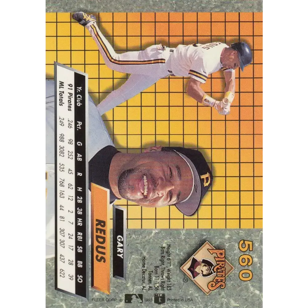 1992 Fleer Ultra #560 Gary Redus NM-MT Pittsburgh Pirates Baseball Card - Baseball Card Single