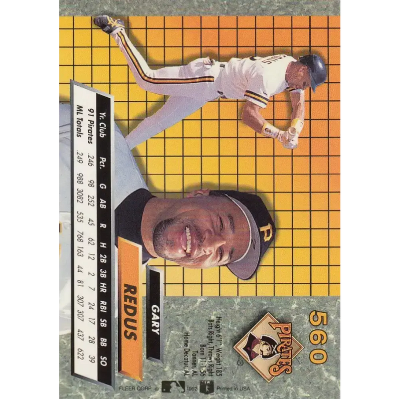 1992 Fleer Ultra #560 Gary Redus NM-MT Pittsburgh Pirates Baseball Card - Baseball Card Single