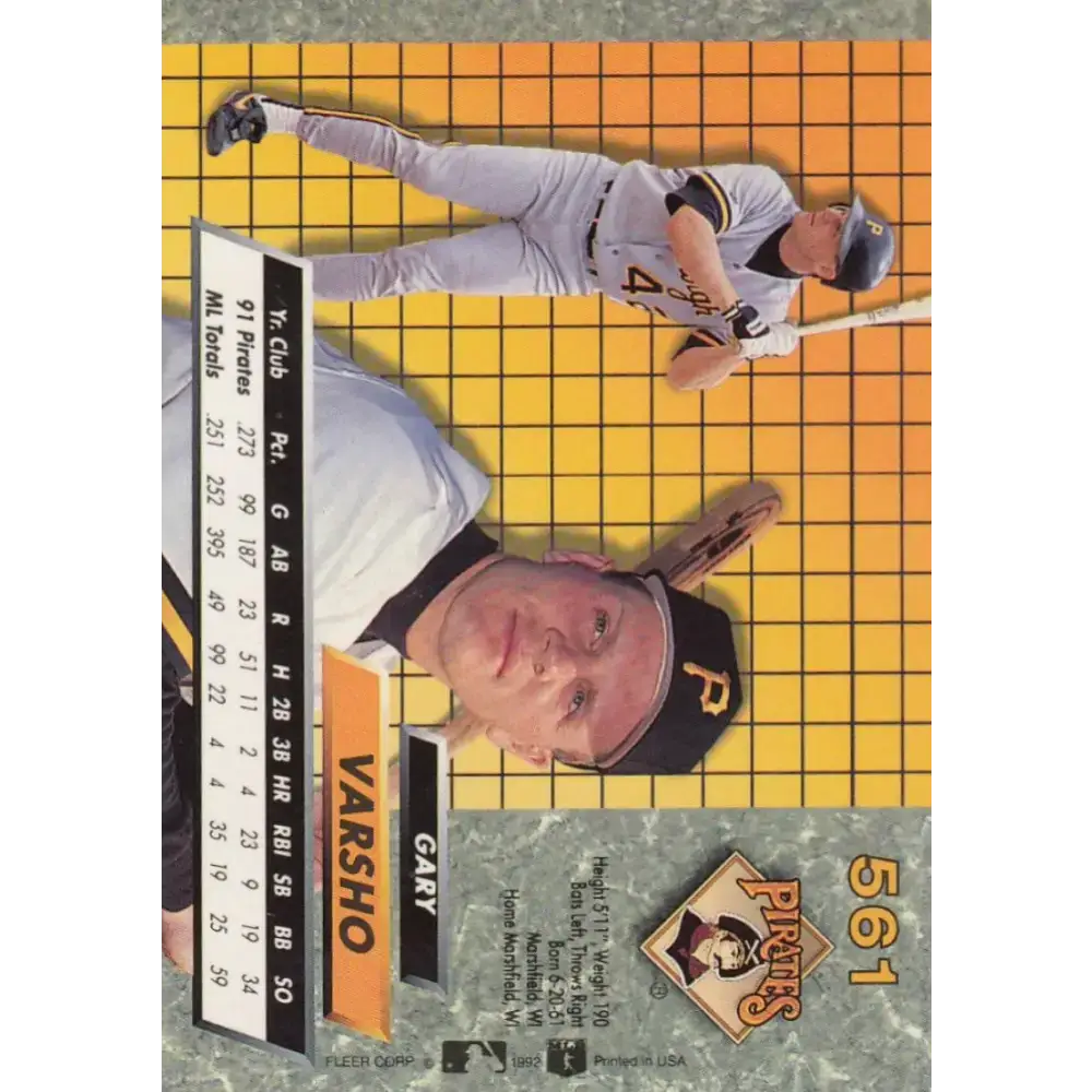 1992 Fleer Ultra #561 Gary Varsho NM-MT Pittsburgh Pirates Baseball Card - Baseball Card Single