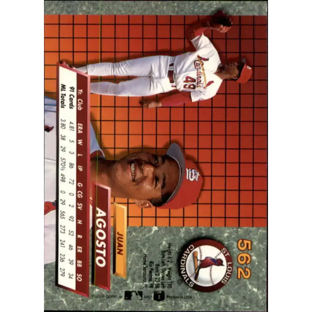 1992 Fleer Ultra #562 Juan Agosto NM-MT St. Louis Cardinals Baseball Card - Baseball Card Single