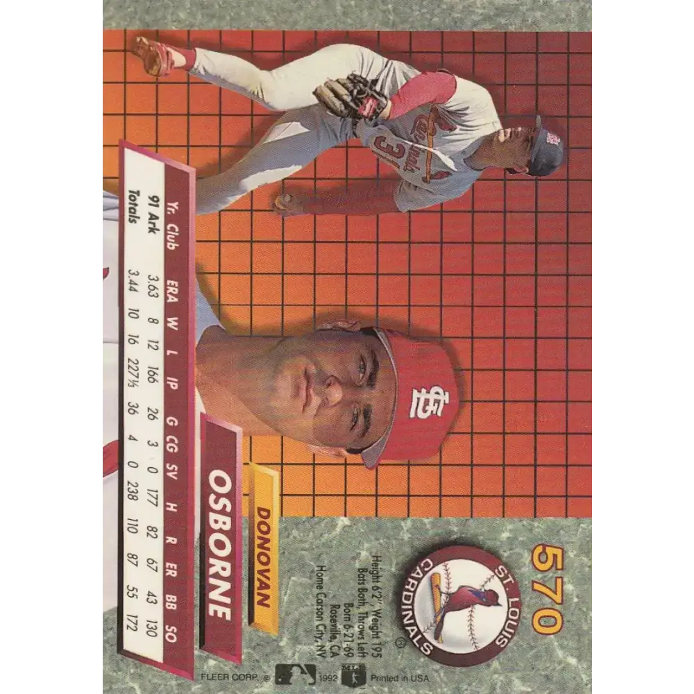 1992 Fleer Ultra #570 Donovan Osborne NM-MT St. Louis Cardinals Baseball Card - Baseball Card Single