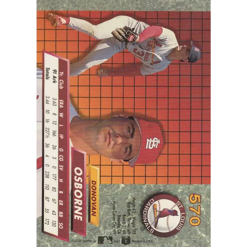 1992 Fleer Ultra #570 Donovan Osborne NM-MT St. Louis Cardinals Baseball Card - Baseball Card Single