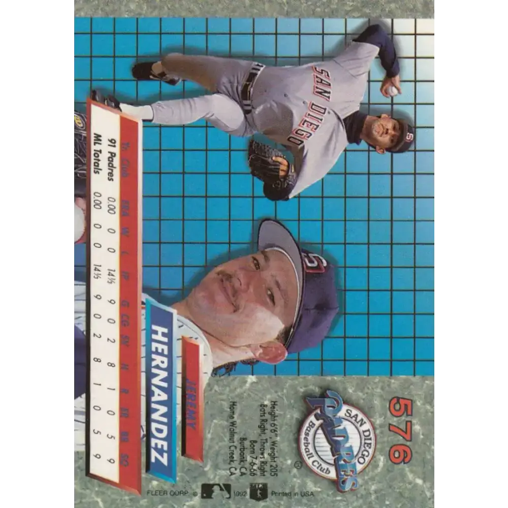 1992 Fleer Ultra #576 Jeremy Hernandez NM-MT RC Rookie San Diego Padres Baseball Card - Baseball Card Single
