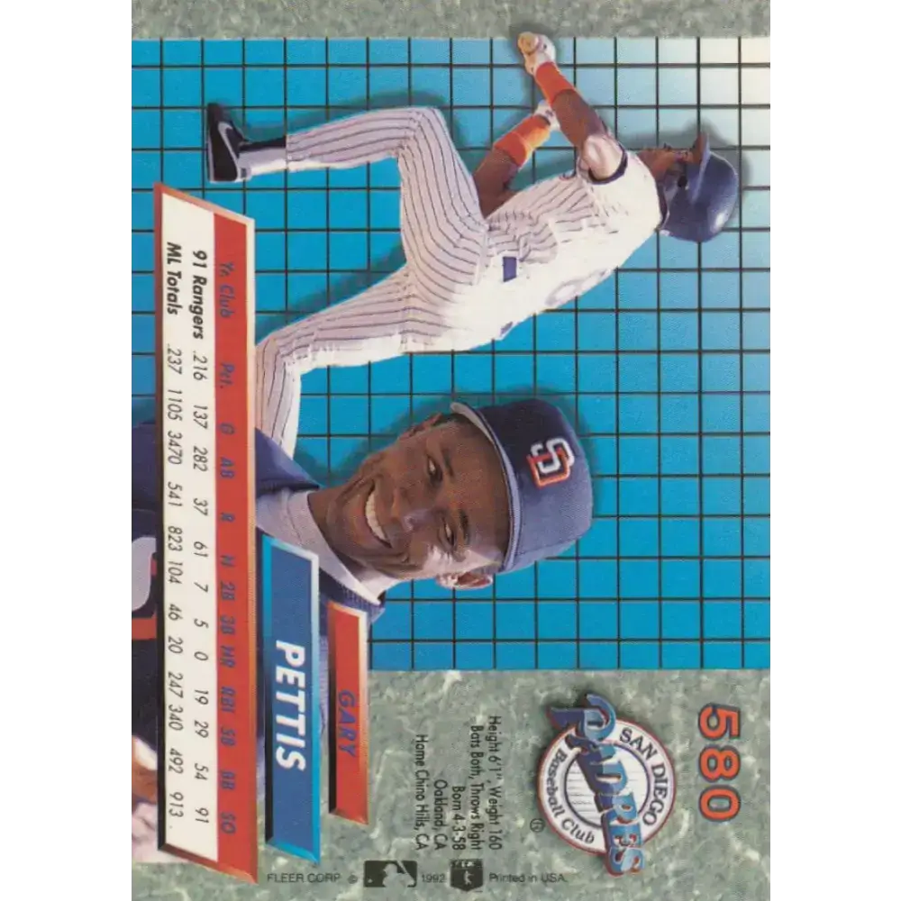 1992 Fleer Ultra #580 Gary Pettis NM-MT San Diego Padres Baseball Card - Baseball Card Single