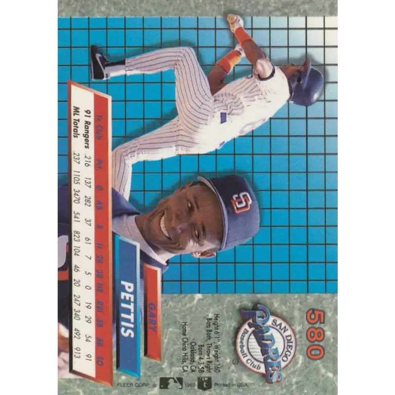 1992 Fleer Ultra #580 Gary Pettis NM-MT San Diego Padres Baseball Card - Baseball Card Single