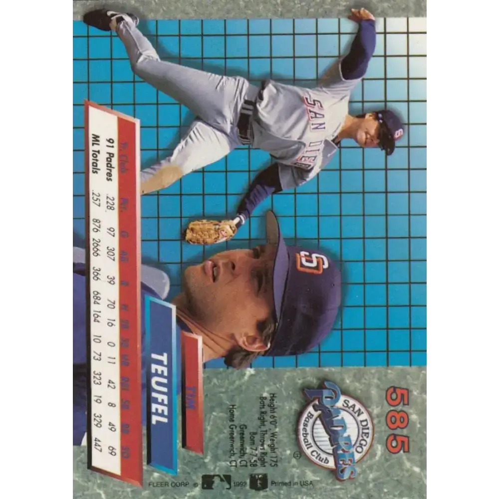 1992 Fleer Ultra #585 Tim Teufel NM-MT San Diego Padres Baseball Card - Baseball Card Single