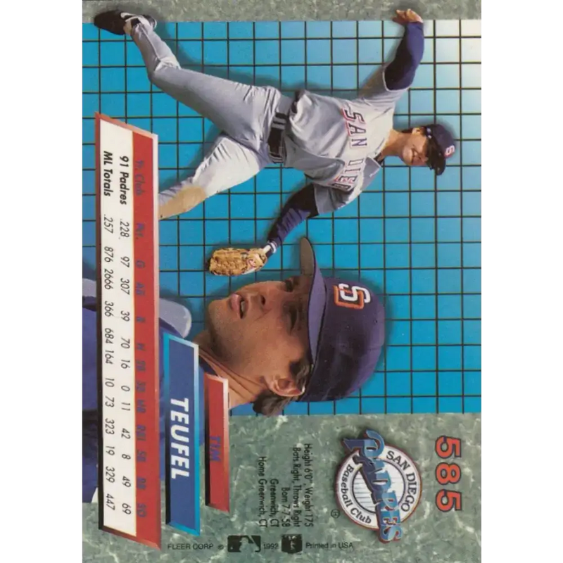 1992 Fleer Ultra #585 Tim Teufel NM-MT San Diego Padres Baseball Card - Baseball Card Single