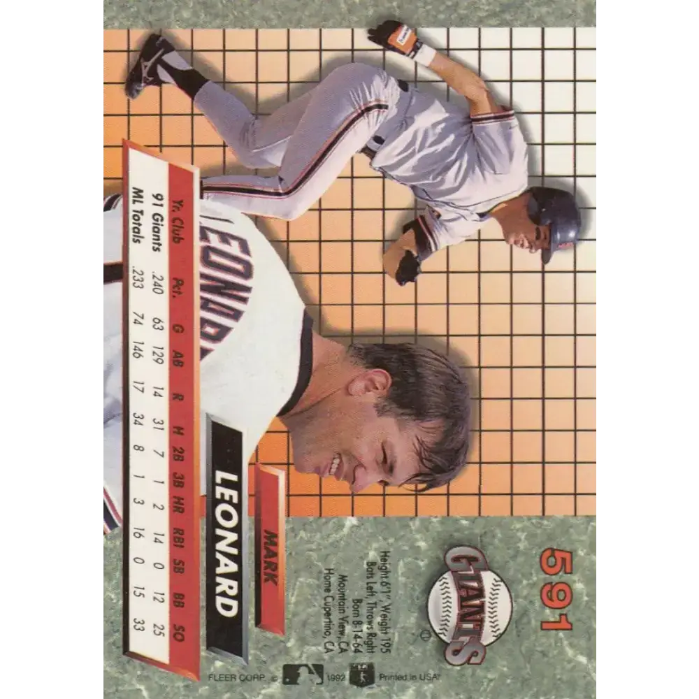 1992 Fleer Ultra #591 Mark Leonard NM-MT San Francisco Giants Baseball Card - Baseball Card Single