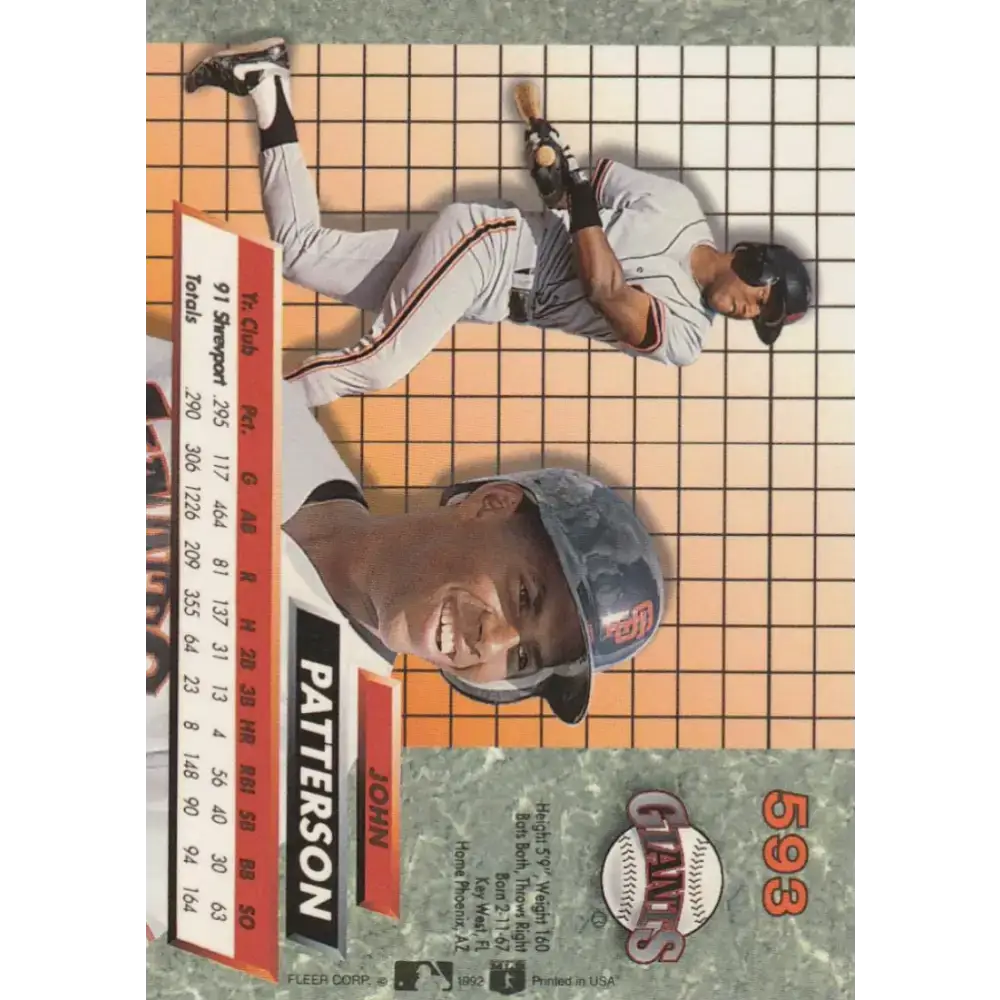 1992 Fleer Ultra #593 John Patterson NM-MT RC Rookie San Francisco Giants Baseball Card - Baseball Card Single