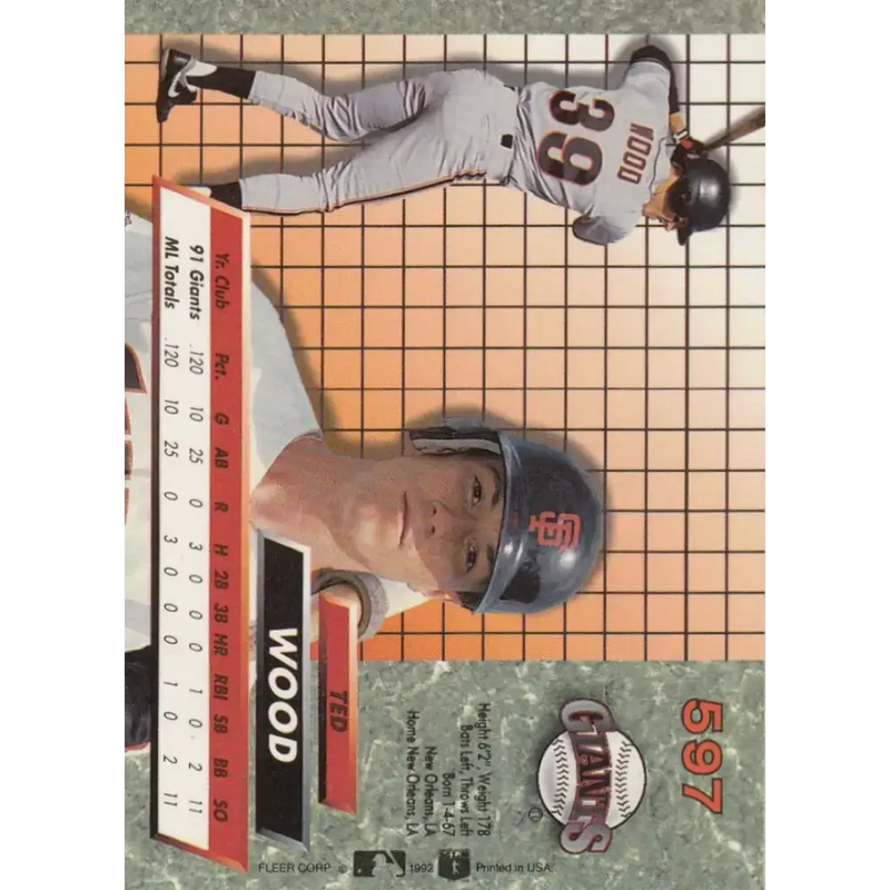 1992 Fleer Ultra #597 Ted Wood NM-MT San Francisco Giants Baseball Card - Baseball Card Single
