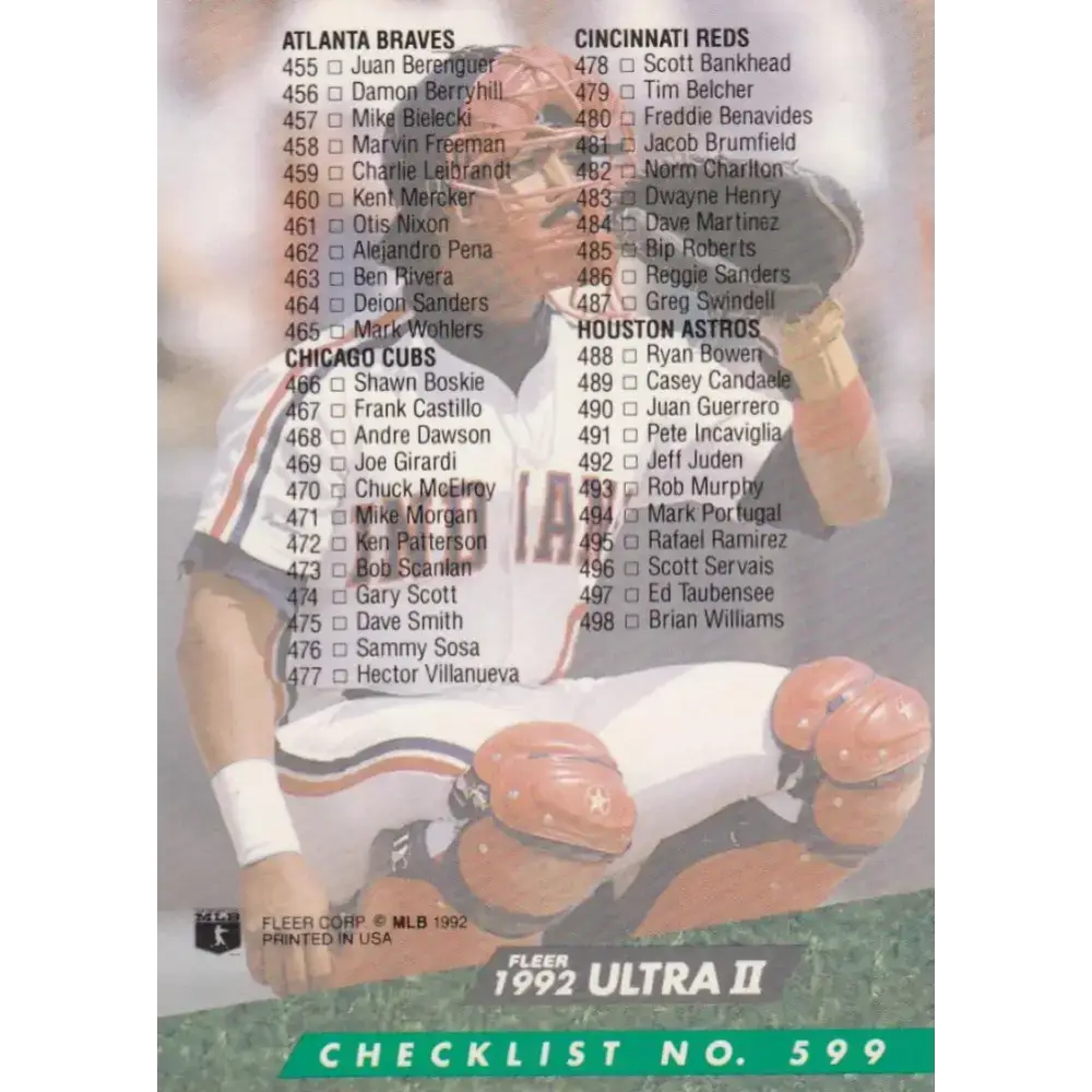 1992 Fleer Ultra #599 Junior Ortiz Checklist 401-500 NM-MT Cleveland Indians Baseball Card - Baseball Card Single