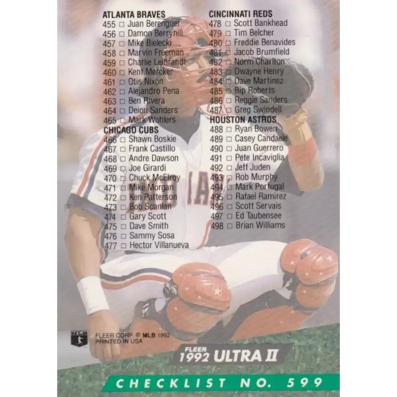 1992 Fleer Ultra #599 Junior Ortiz Checklist 401-500 NM-MT Cleveland Indians Baseball Card - Baseball Card Single
