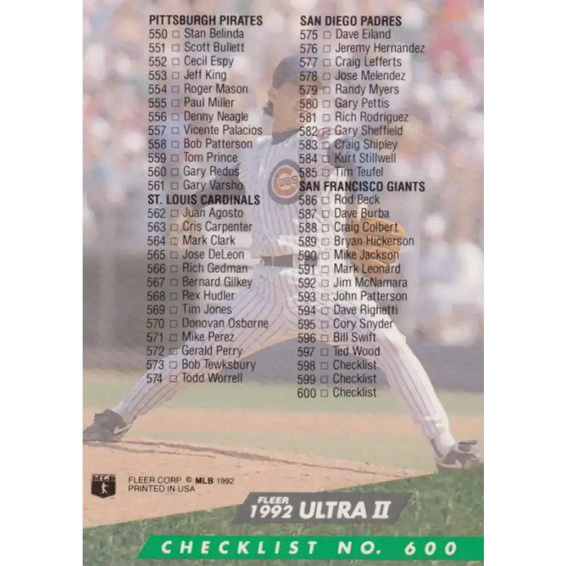 1992 Fleer Ultra #600 Mike Morgan Checklist 501-600 NM-MT Chicago Cubs Baseball Card - Baseball Card Single
