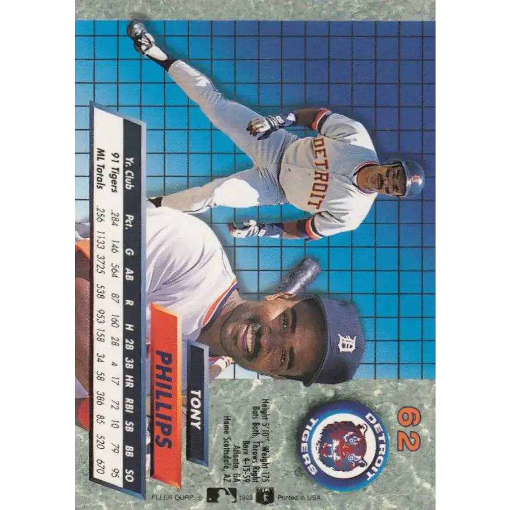 1992 Fleer Ultra #62 Tony Phillips NM-MT Detroit Tigers Baseball Card - Baseball Card Single