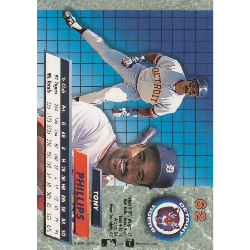 1992 Fleer Ultra #62 Tony Phillips NM-MT Detroit Tigers Baseball Card - Baseball Card Single