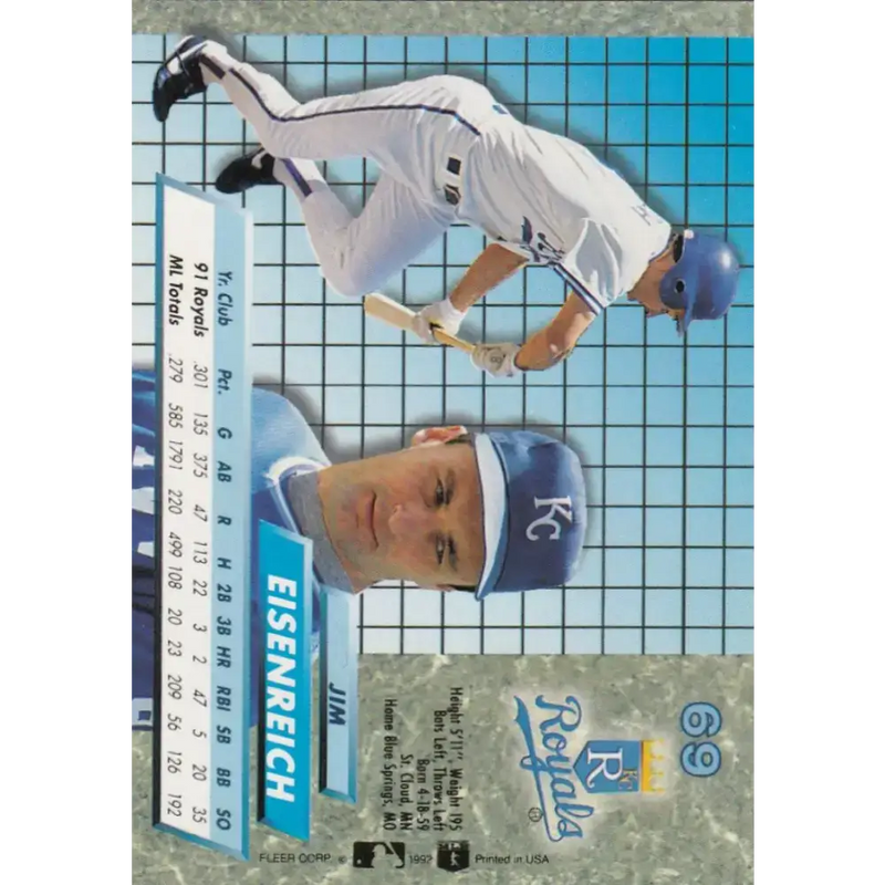 1992 Fleer Ultra #69 Jim Eisenreich NM-MT Kansas City Royals Baseball Card - Baseball Card Single