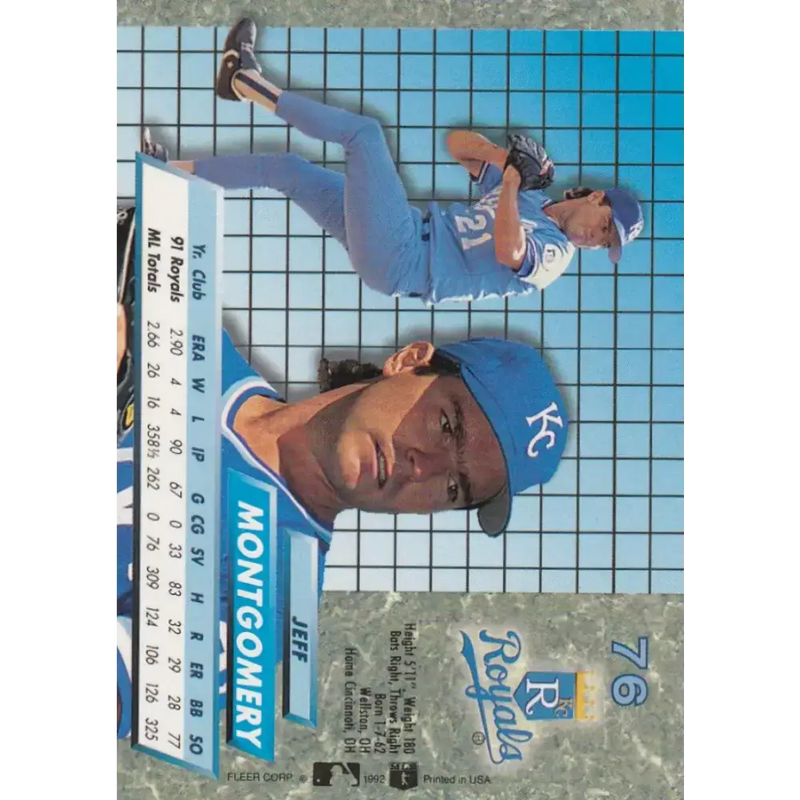 1992 Fleer Ultra #76 Jeff Montgomery NM-MT Kansas City Royals Baseball Card - Baseball Card Single