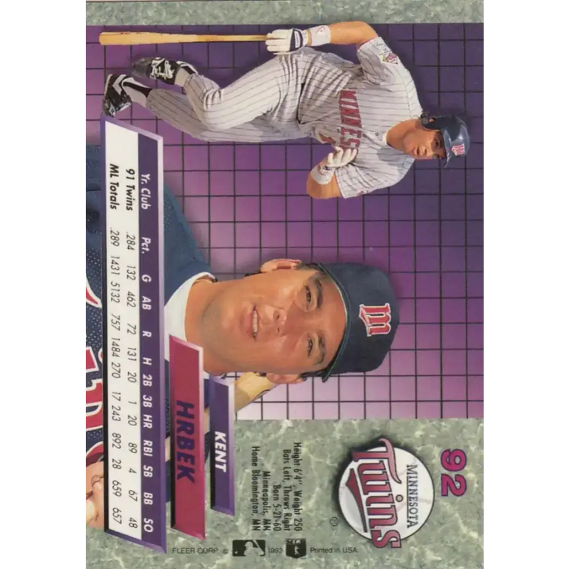 1992 Fleer Ultra #92 Kent Hrbek NM-MT Minnesota Twins Baseball Card - Baseball Card Single