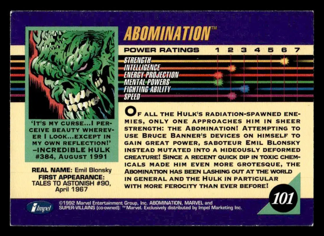 1992 Impel Marvel Universe #101 Abomination - Non-Sports Card Single