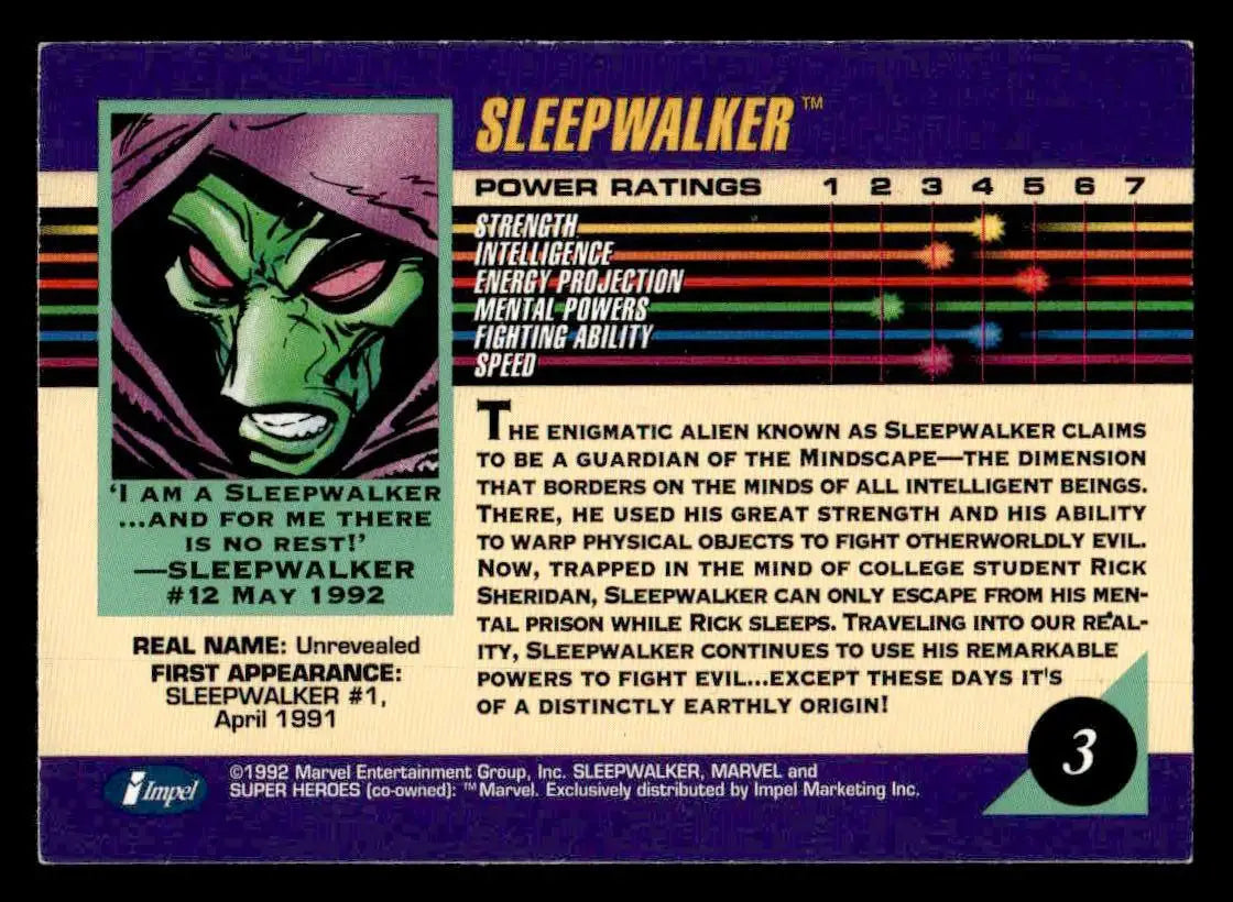 1992 Impel Marvel Universe #3 Sleepwalker - Non-Sports Card Single