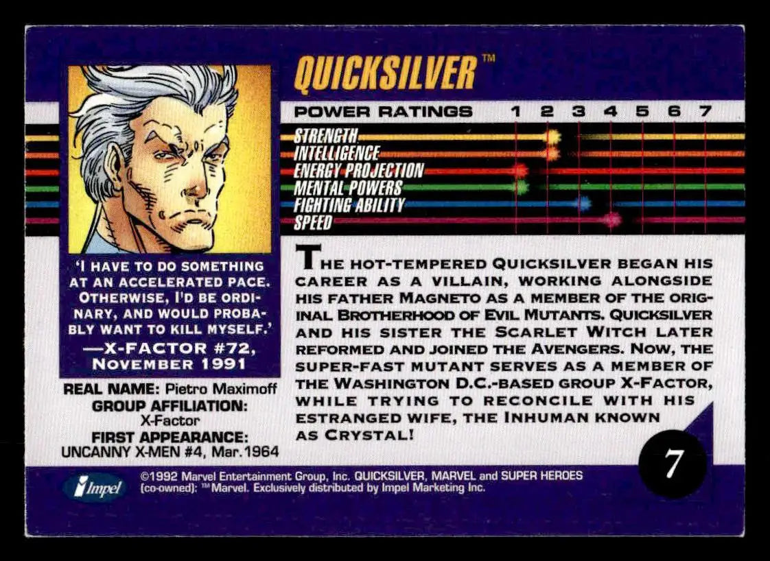 1992 Impel Marvel Universe #7 Quicksilver - Non-Sports Card Single