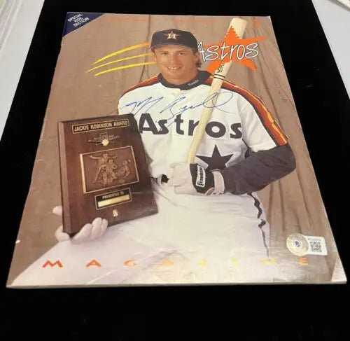 Jeff Bagwell signed auto baseball magazine with Craig Biggio signature, BAS COA