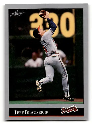 Original gloss Jeff Blauser baseball card from 1992 Leaf #147 Braves ID 60968