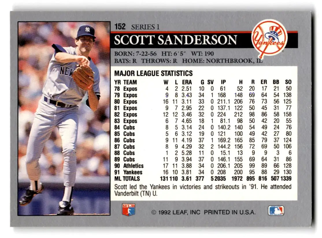 1992 Leaf #152 Scott Sanderson - Baseball Card Single