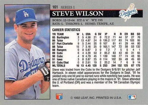 Original gloss of Steve Wilson baseball card 1992 Leaf #161 NM-MT Dodgers