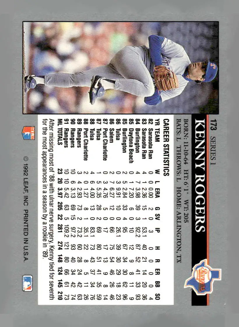 1992 Leaf #173 Kenny Rogers - Baseball Card Single