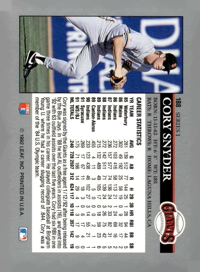 1992 Leaf #188 Cory Snyder - Baseball Card Single