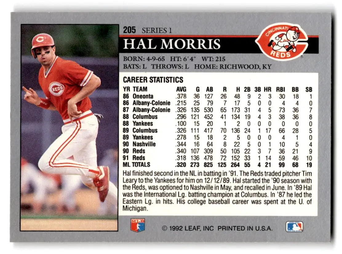 1992 Leaf #205 Hal Morris - Baseball Card Single