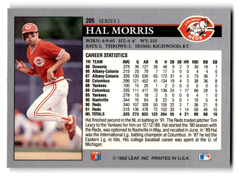 1992 Leaf #205 Hal Morris - Baseball Card Single