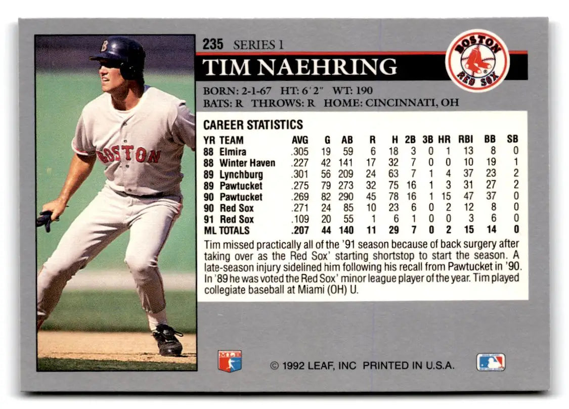 1992 Leaf #235a Tim Naehring - Baseball Card Single