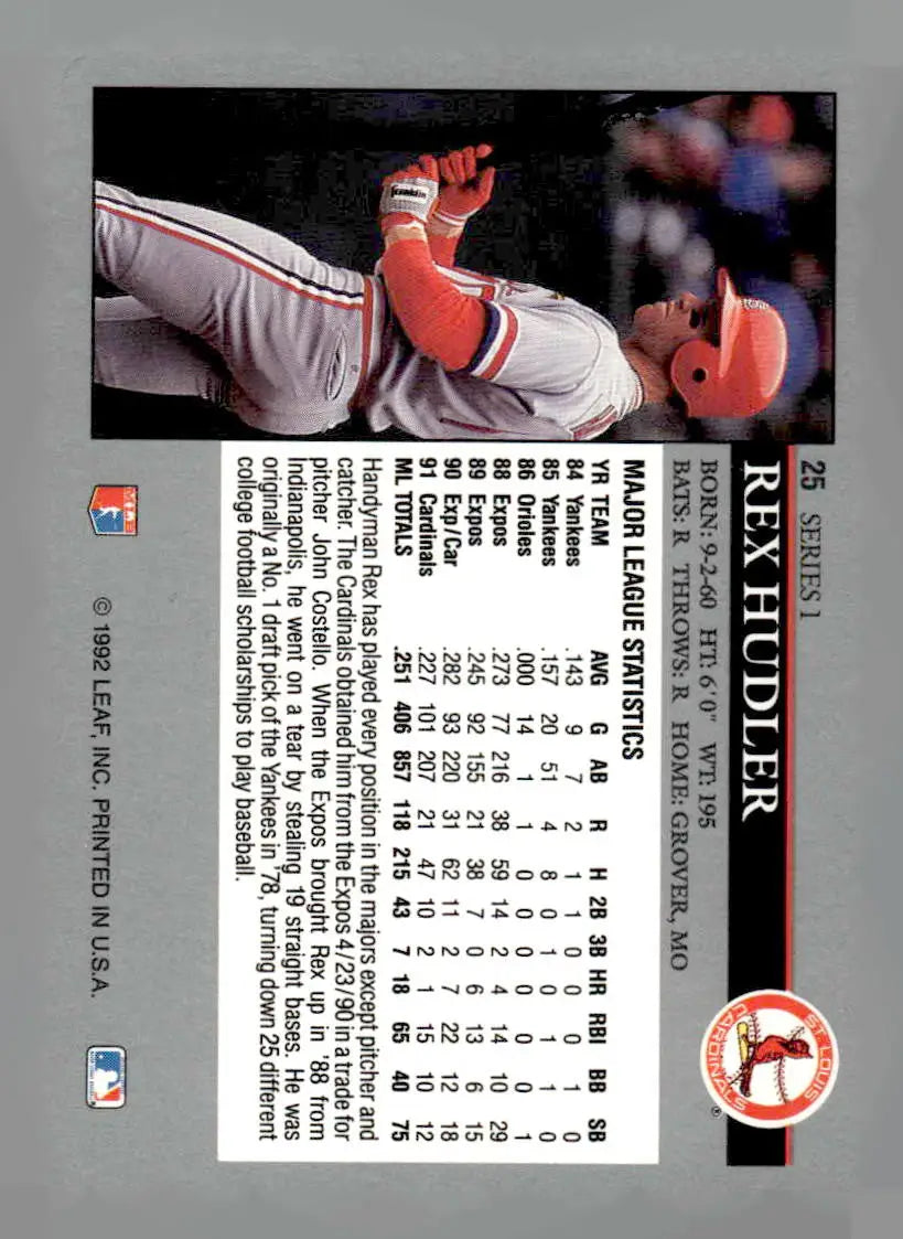 1992 Leaf #25 Rex Hudler - Baseball Card Single