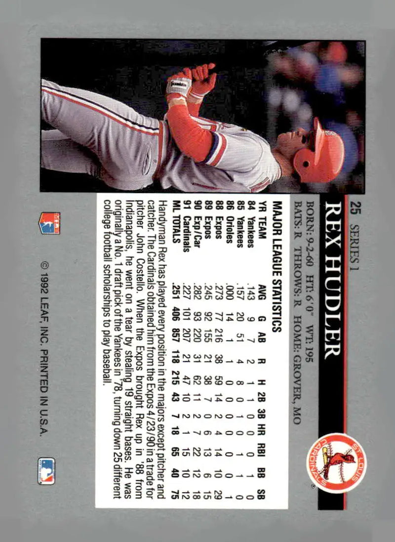 1992 Leaf #25 Rex Hudler - Baseball Card Single