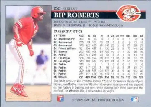 1992 Leaf #252 Bip Roberts NM Near Mint Reds - Baseball Card Single
