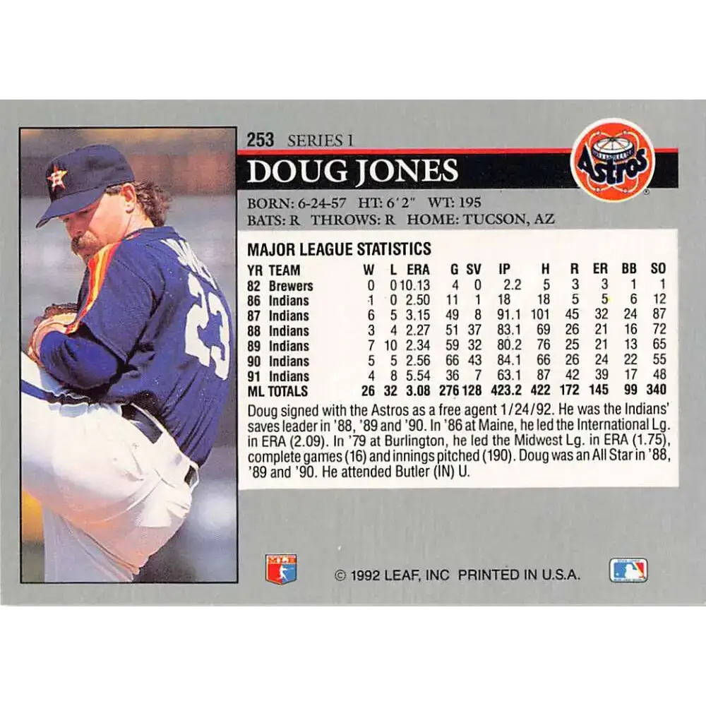 1992 Leaf #253 Doug Jones NM-MT Houston Astros Baseball Card - Baseball Card Single