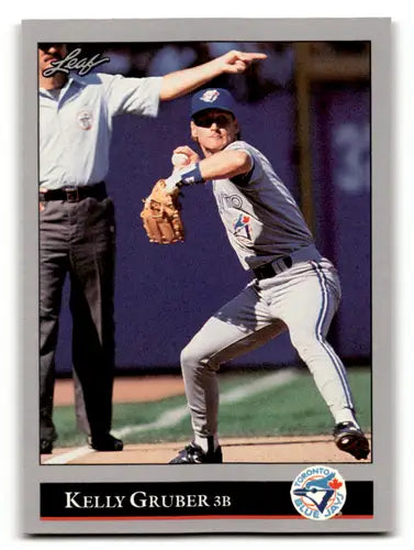 Original gloss Kelly Gruber baseball card from 1992 Leaf #27 NM-MT Blue Jays